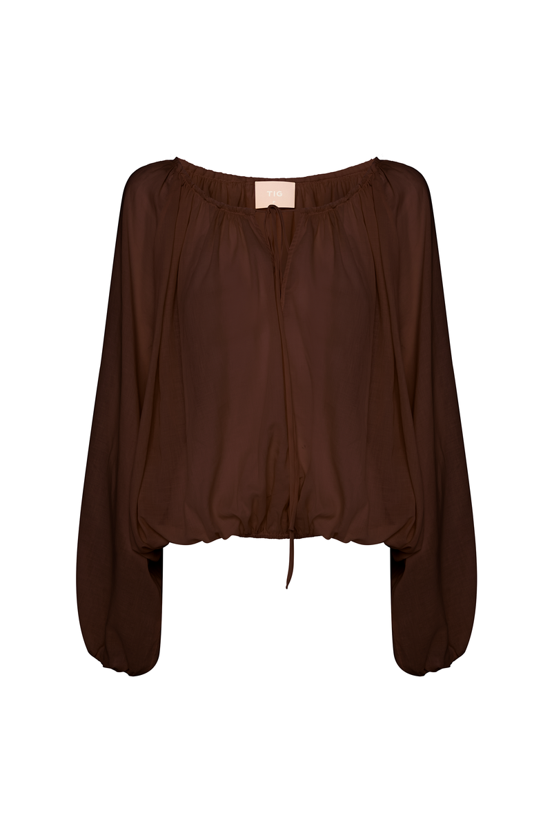 BATA AMPLA MANGA LONGA ELÁSTICOS MANGAS E BARRA ALGODÃO MARROM