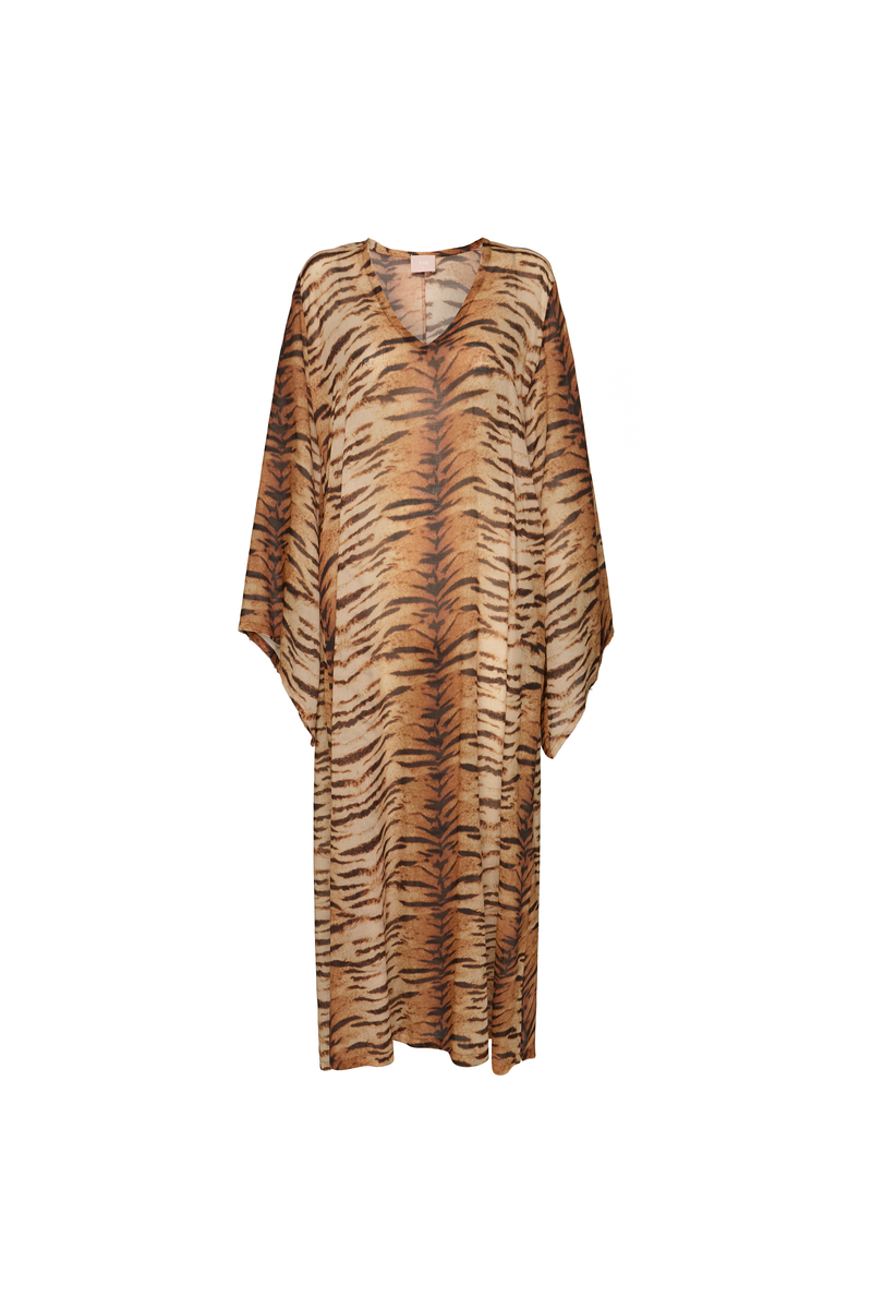 VESTIDO TÚNICA LONGO MANGA LONGA ALGODÃO TIGRE