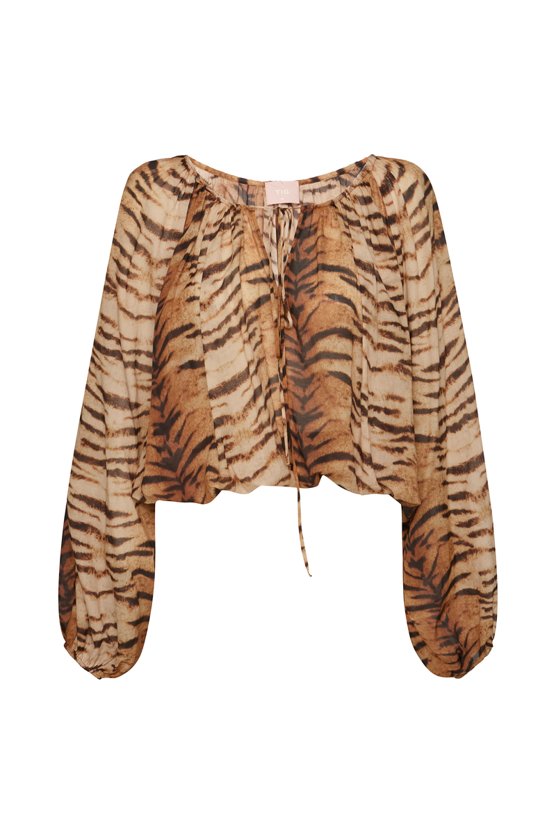 BATA AMPLA MANGA LONGA ELÁSTICOS MANGAS E BARRA ALGODÃO TIGRE