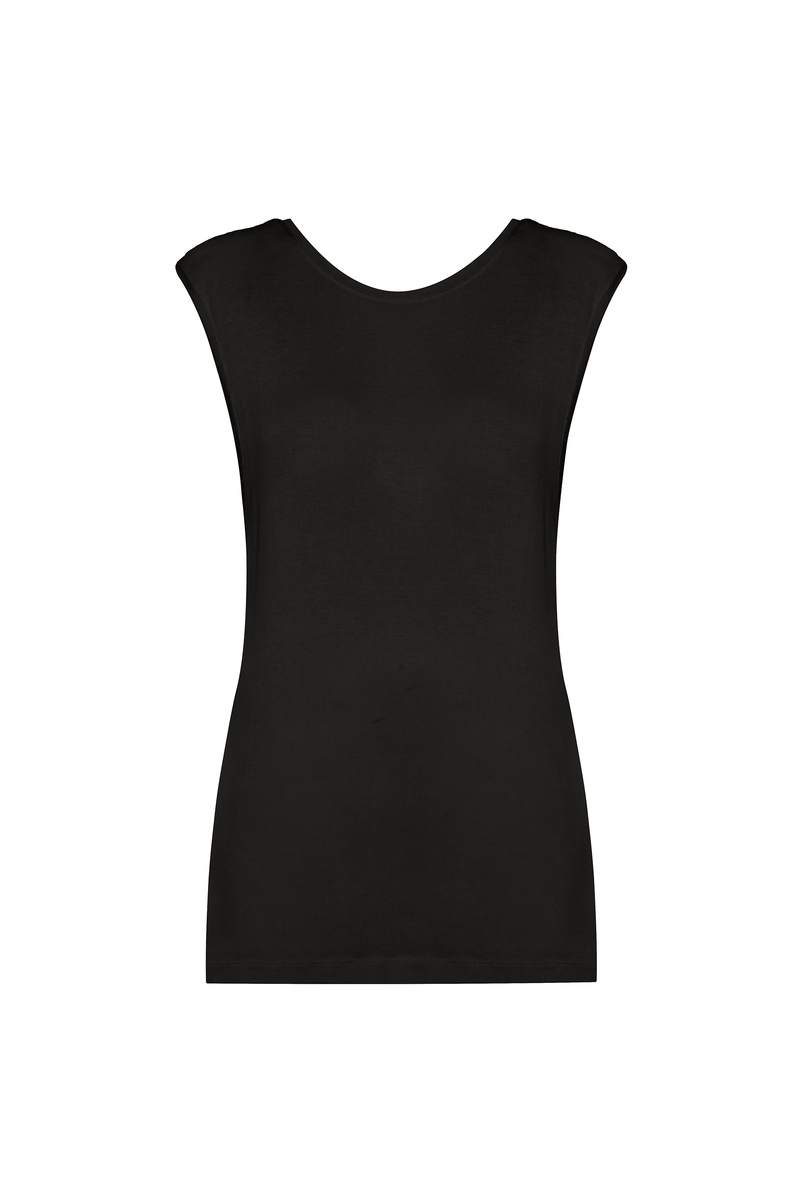 BLUSA SEM MANGA COSTAS CRUZADAS MALHA PRETA