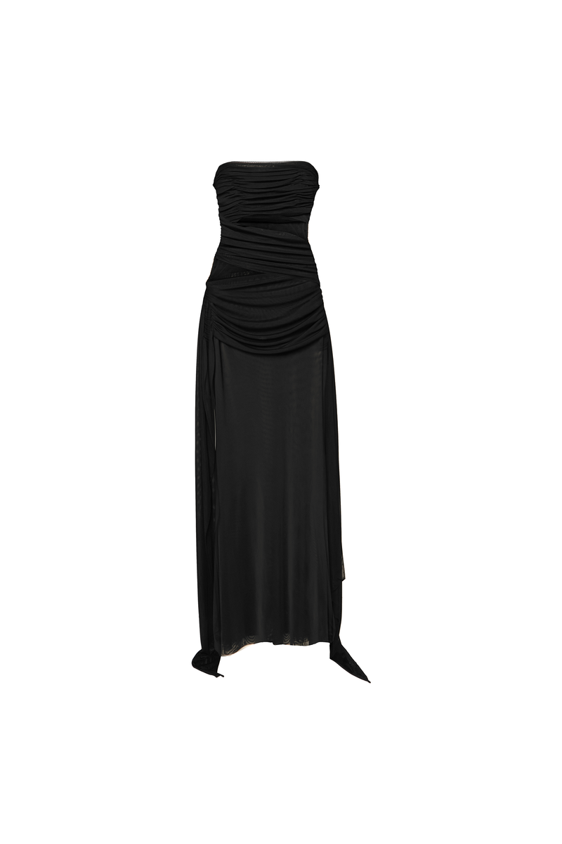 VESTIDO LONGO TOMARA QUE CAIA TRANSPASSES TULE PRETO