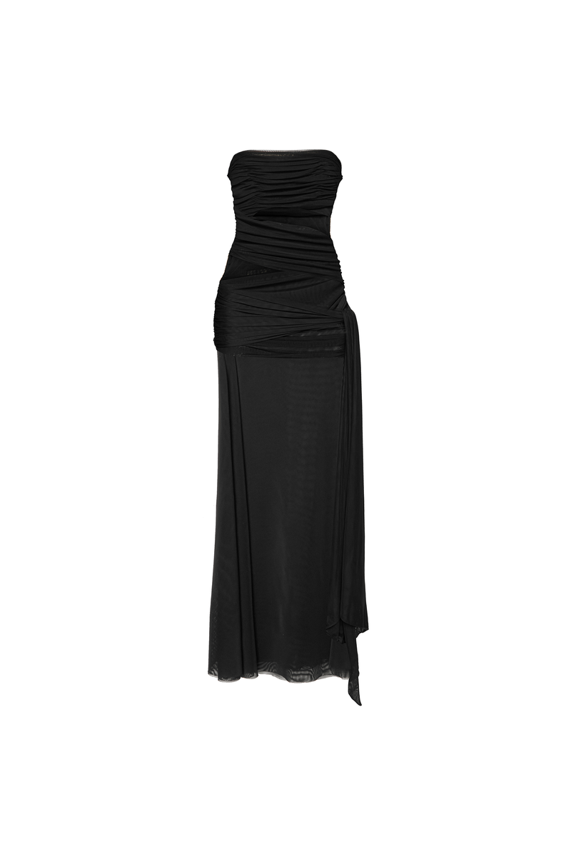 VESTIDO LONGO TOMARA QUE CAIA TRANSPASSES TULE PRETO
