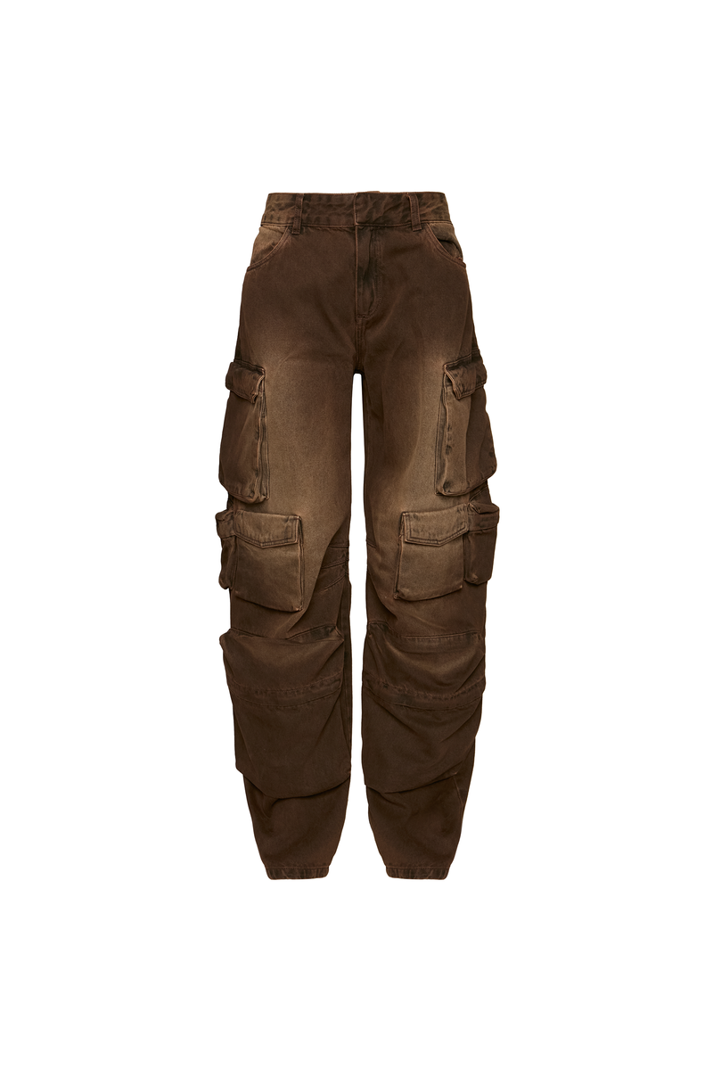 CALÇA JEANS MULTIPLOS BOLSOS MARROM