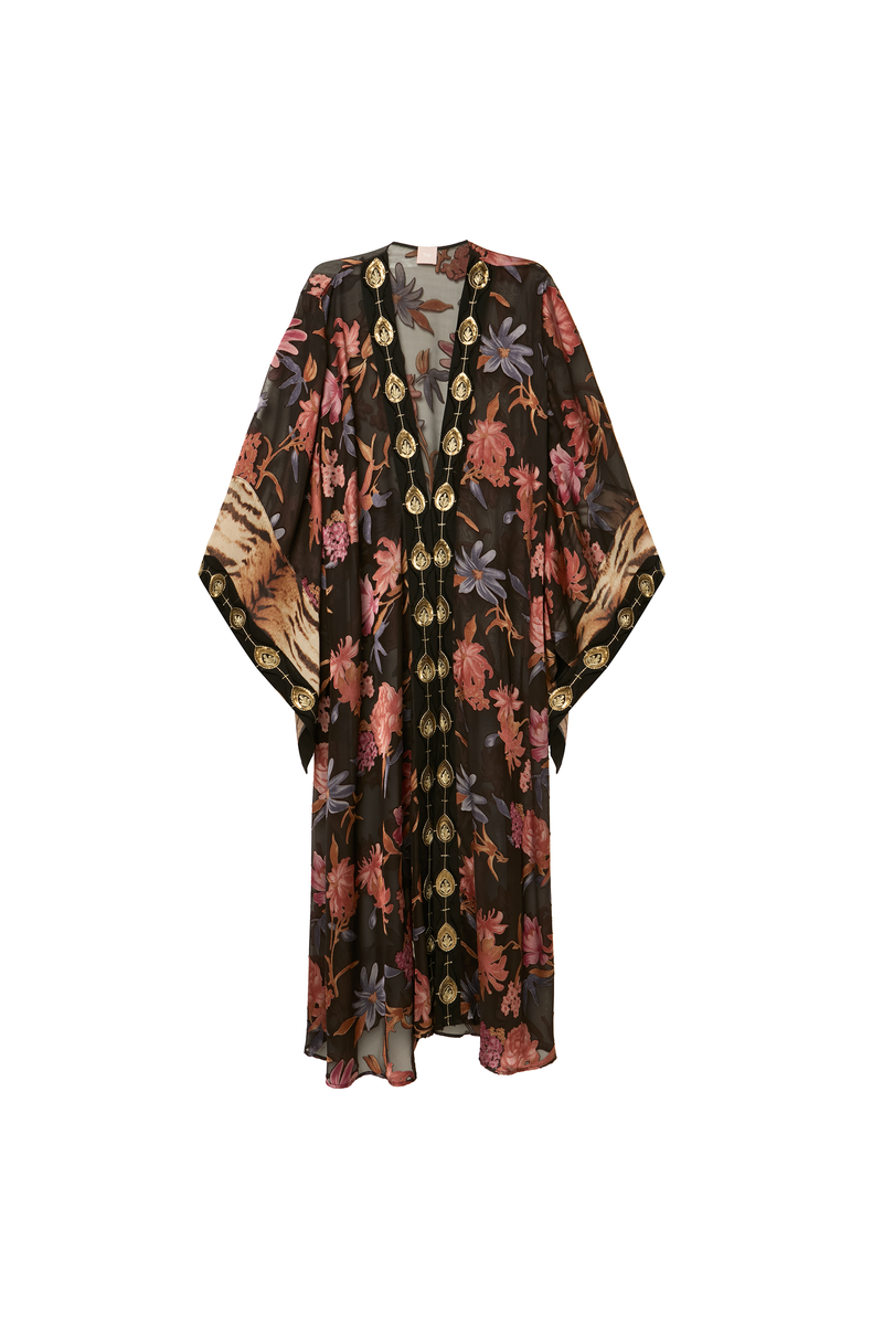 KIMONO LONGO PATCHWORK GEORGETE DEVORÊ FLORAL