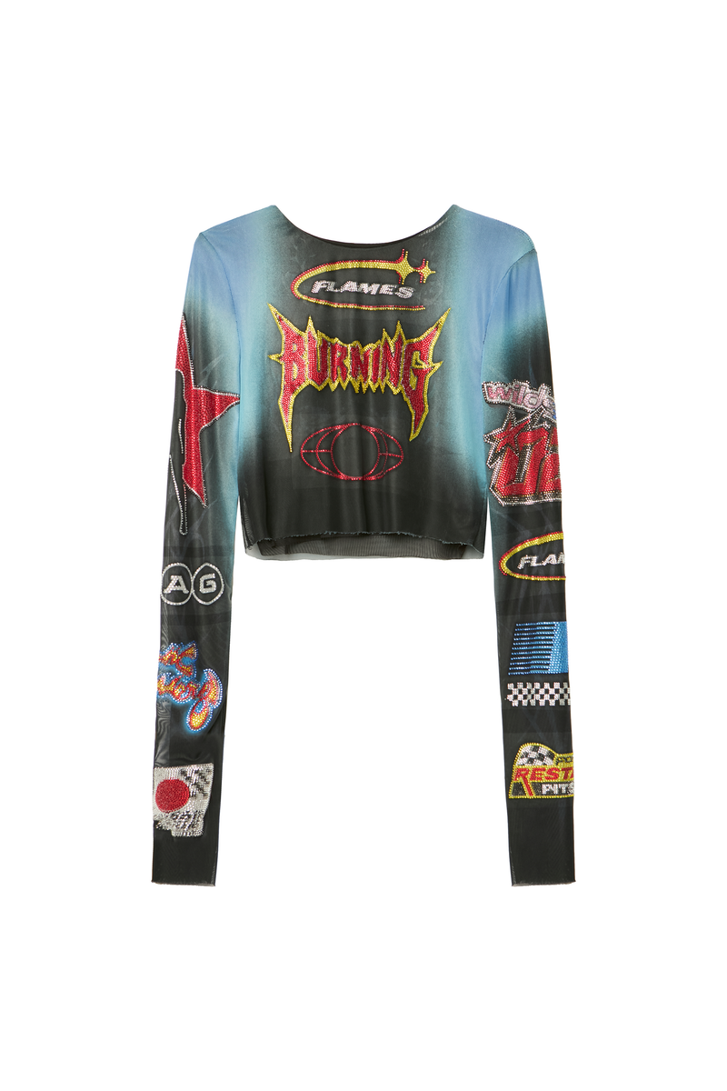 BLUSA CROPPED MANGA LONGA TULE MOTOCROSS PEDRA