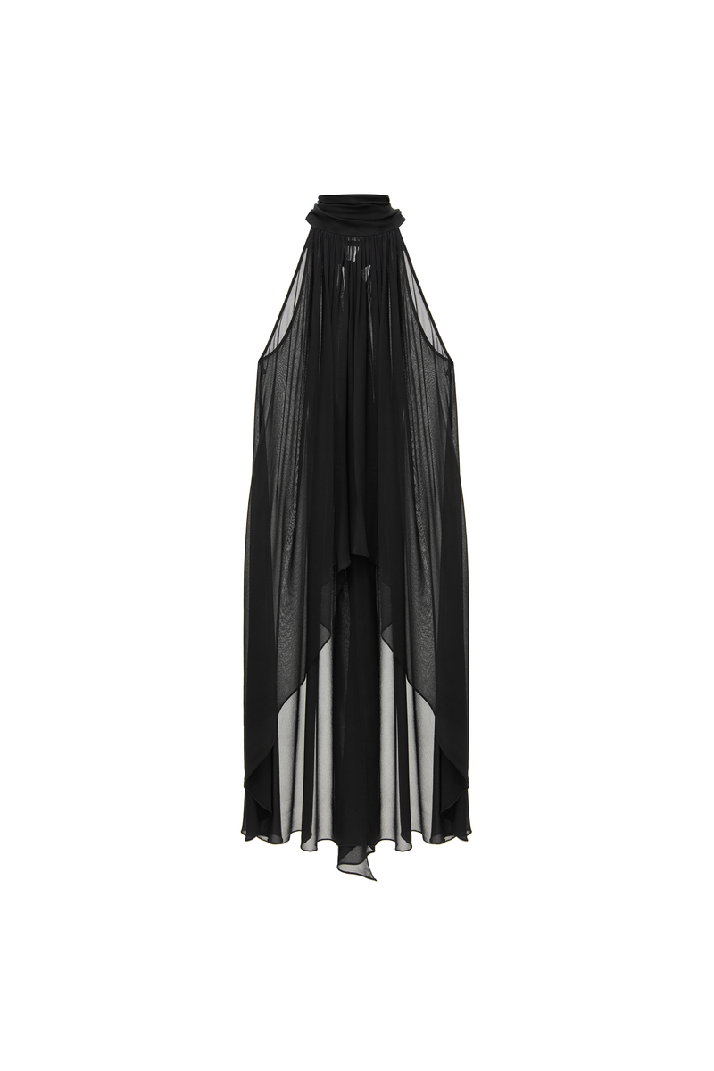 BLUSA GOLA ALTA MULLET GEORGETE PRETO (8765747953891)