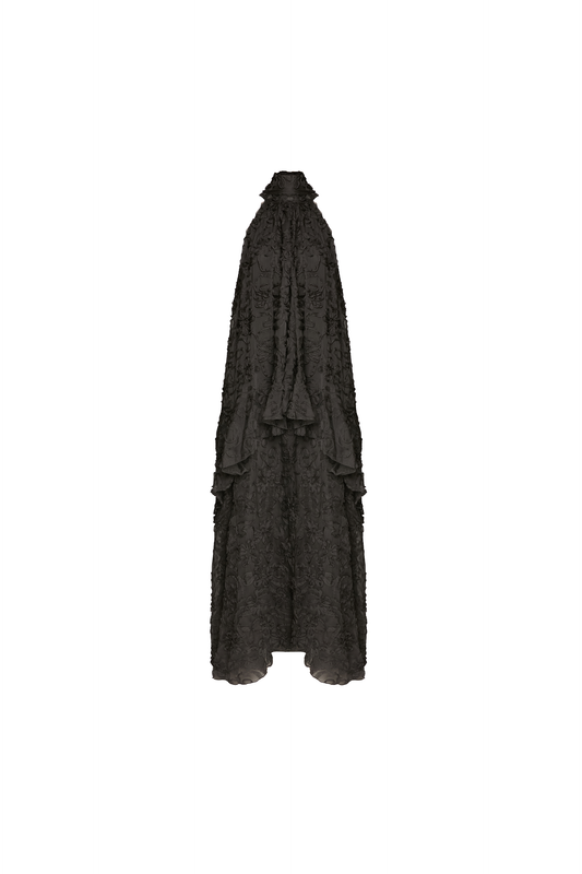 VESTIDO FESTA LONGO SEM MANGA MULLET BORDADO PRETO