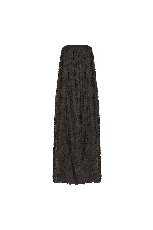 VESTIDO FESTA LONGO TOMARA QUE CAIA BORDADO PRETO