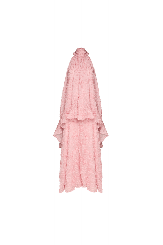VESTIDO FESTA LONGO SEM MANGA MULLET BORDADO ROSA