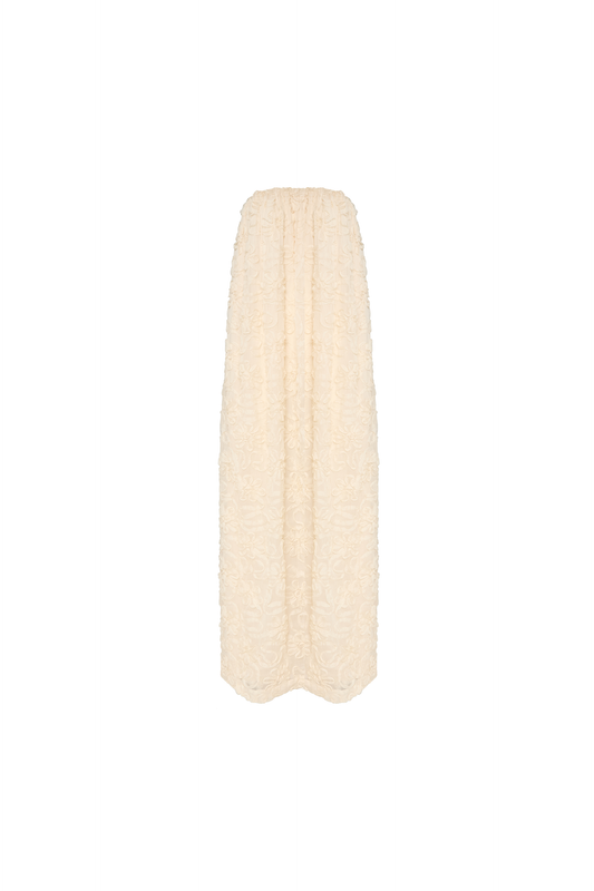 VESTIDO FESTA LONGO TOMARA QUE CAIA BORDADO CREME