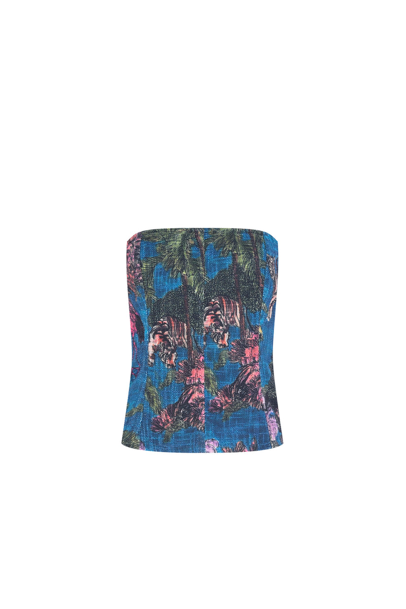 TOP CORSET LINHÃO ESTAMPA JUNGLE AZUL (8127964840163)