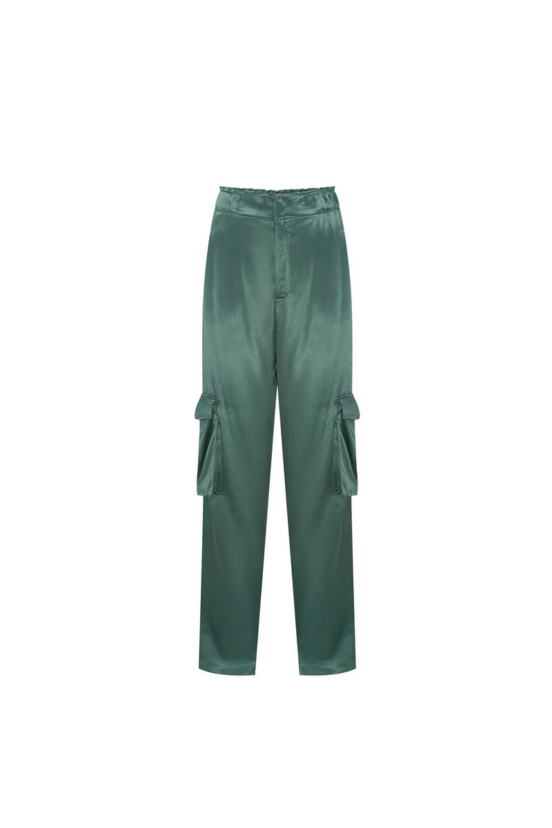 CALÇA CARGO RETA CETIM VERDE (8127959597283)
