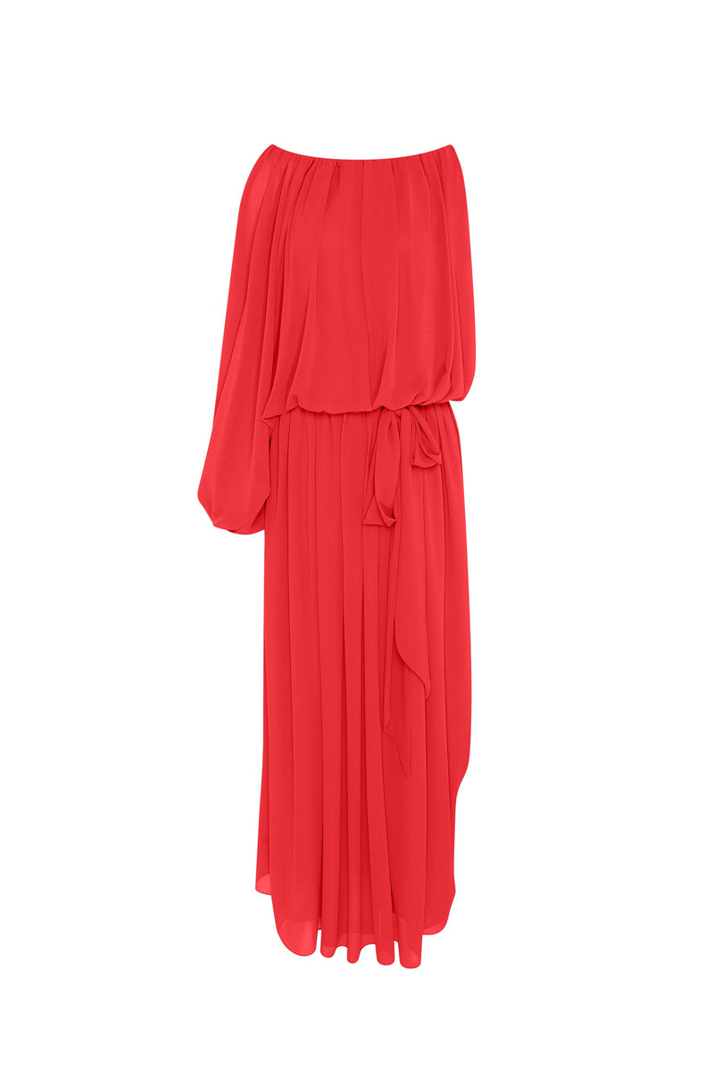 VESTIDO LONGO UM OMBRO DRAPEADO GGT VERMELHO (8127966675171)