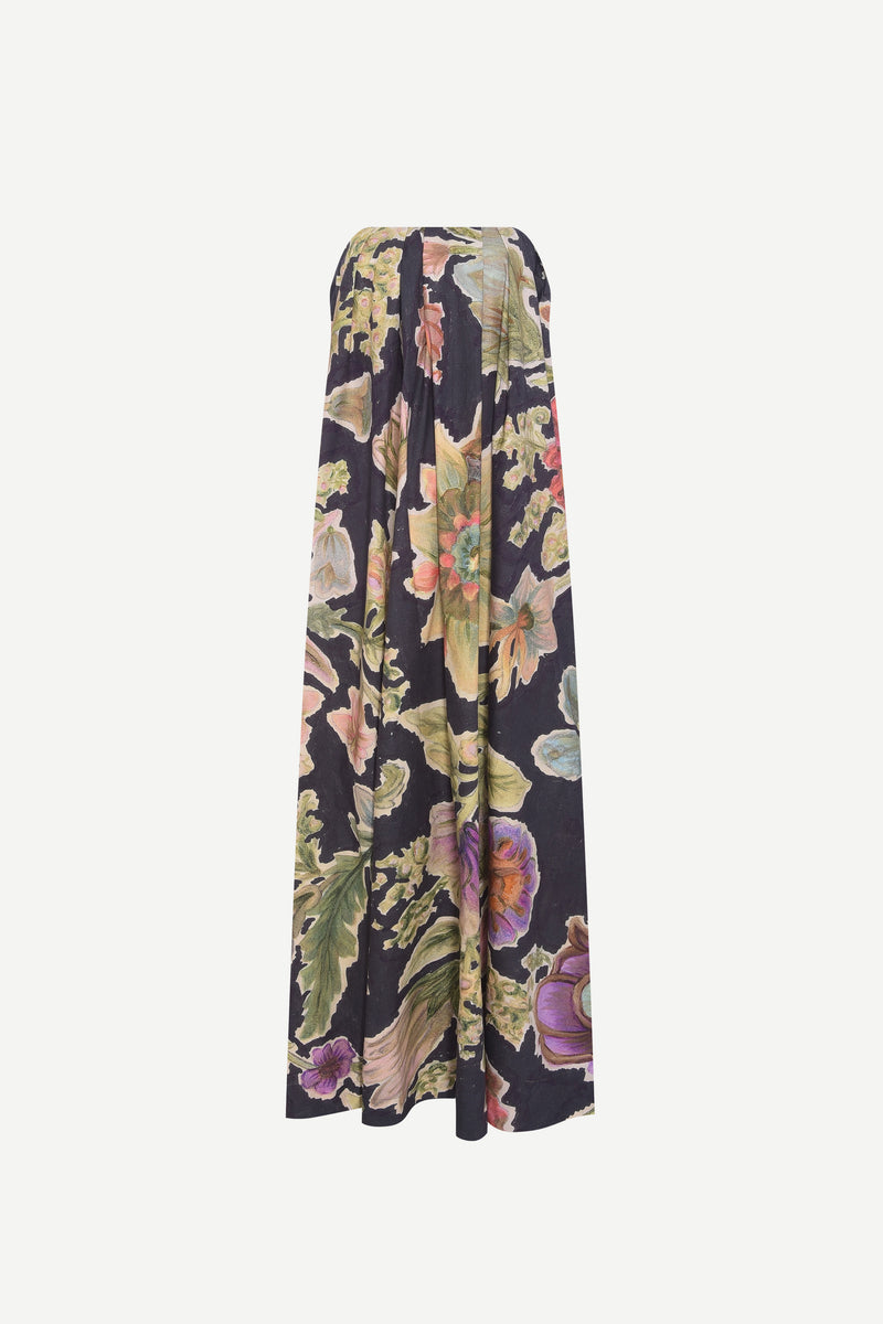 VESTIDO LONGO TOMARA QUE CAIA TRICOLINE FLORAL PRETO (8143810887907)