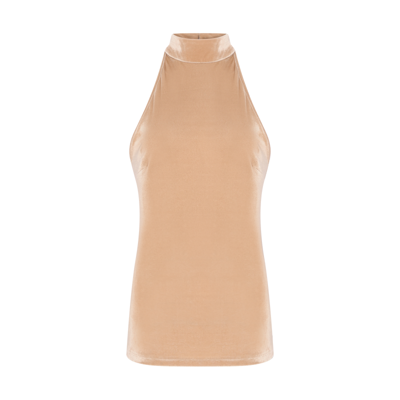 BLUSA GOLA ALTA SEM MANGA VELUDO BEGE (8098996977891)