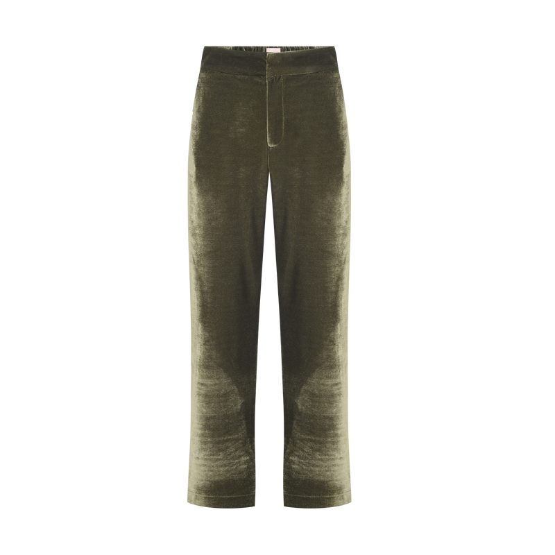 CALÇA RETA ELÁSTICO CINTURA VELUDO VERDE (8098998649059)