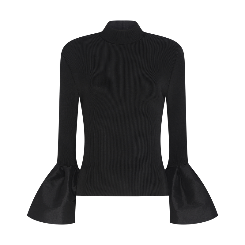 BLUSA BANDAGEM TRICOT MANGA TAFETÁ BALONÊ (8098996781283)