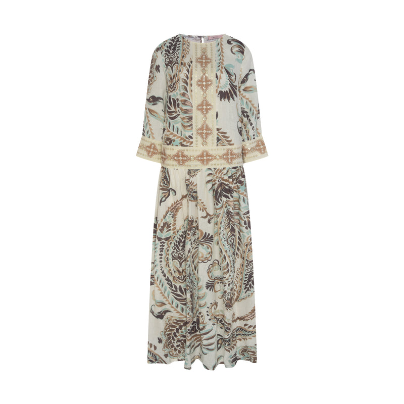 VESTIDO LONGO LINHO ENTREMEIOS ESTAMPA PAISLEY VERDE E MARROM (8193372651747)