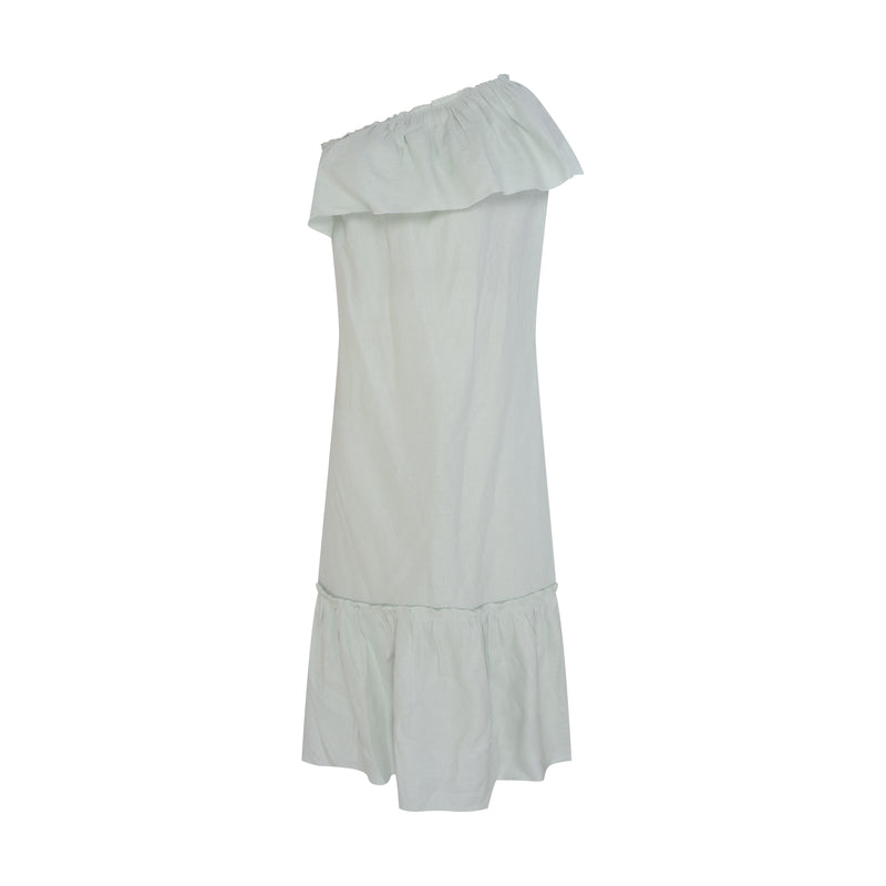 VESTIDO LONGO BABADO UM OMBRO LINHO VERDE CLARA (8193371668707)