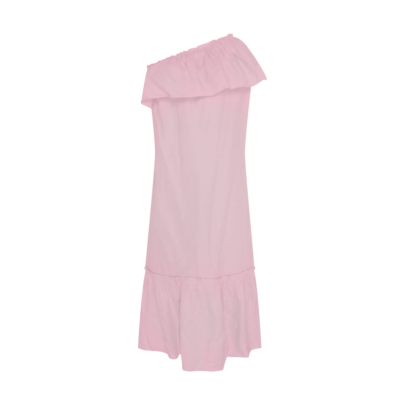 VESTIDO LONGO BABADO UM OMBRO LINHO ROSA CLARA (8193371177187)