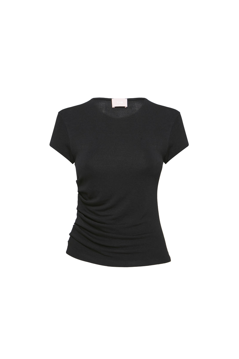CAMISETA BABY LOOK DRAPEADA MALHA PRETA (8620581978339)