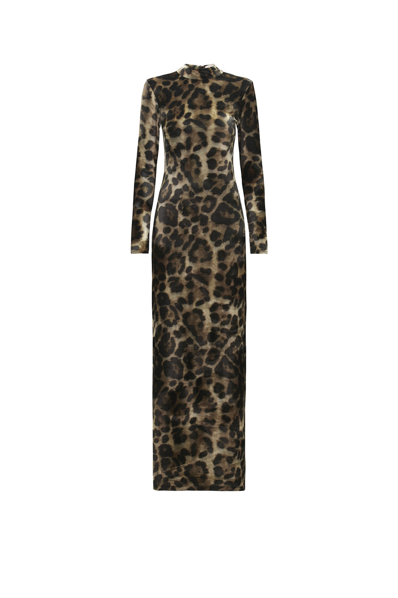 VESTIDO LONGO VELUDO ESTAMPA ONÇA (8362860642531)