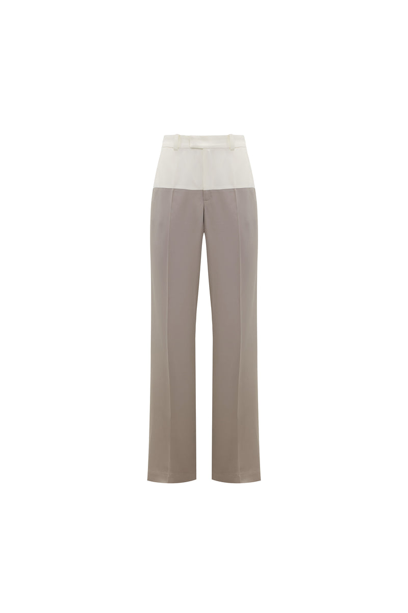 CALÇA RETA BICOLOR CREPE PATOU CINZA E OFF WHITE (8362856153315)