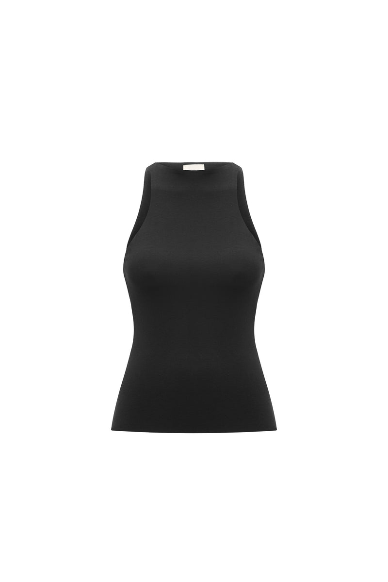 BLUSA GOLA ALTA SEM MANGA MALHA PRETA (8362927358179)