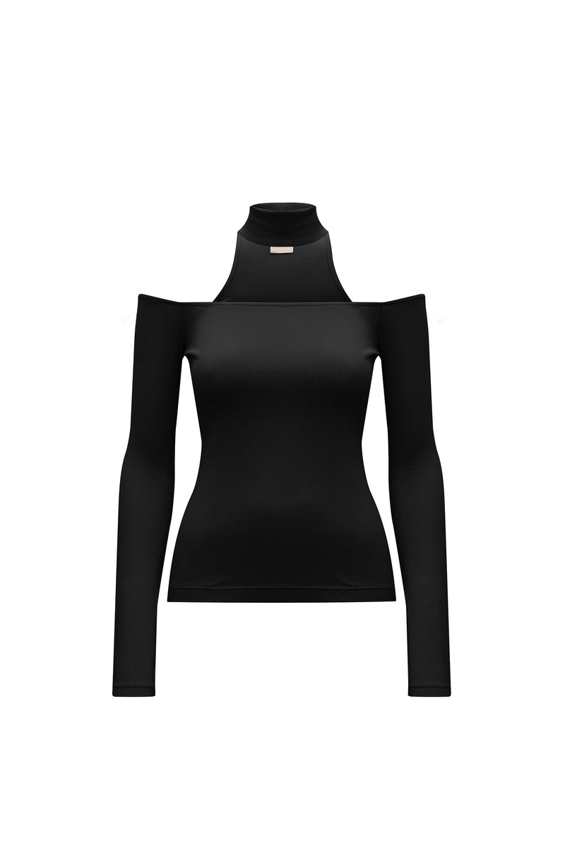 BLUSA DECOTE GOLA FALSA MALHA PRETA (8930458665187)
