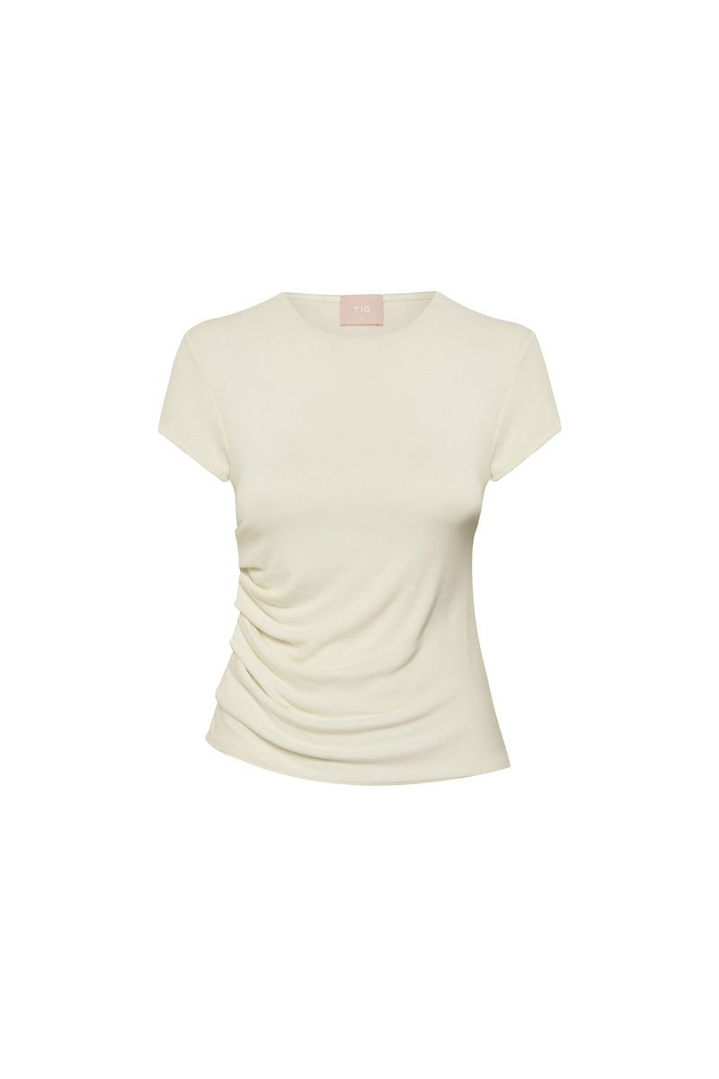 CAMISETA BABY LOOK DRAPEADA MALHA OFF WHITE (8620581945571)