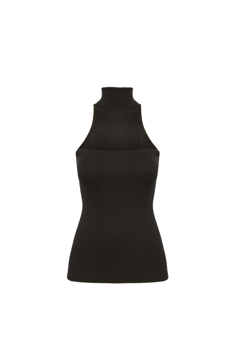 BLUSA TOMARA QUE CAIA GOLA FALSA MALHA PRETA (8644190273763)