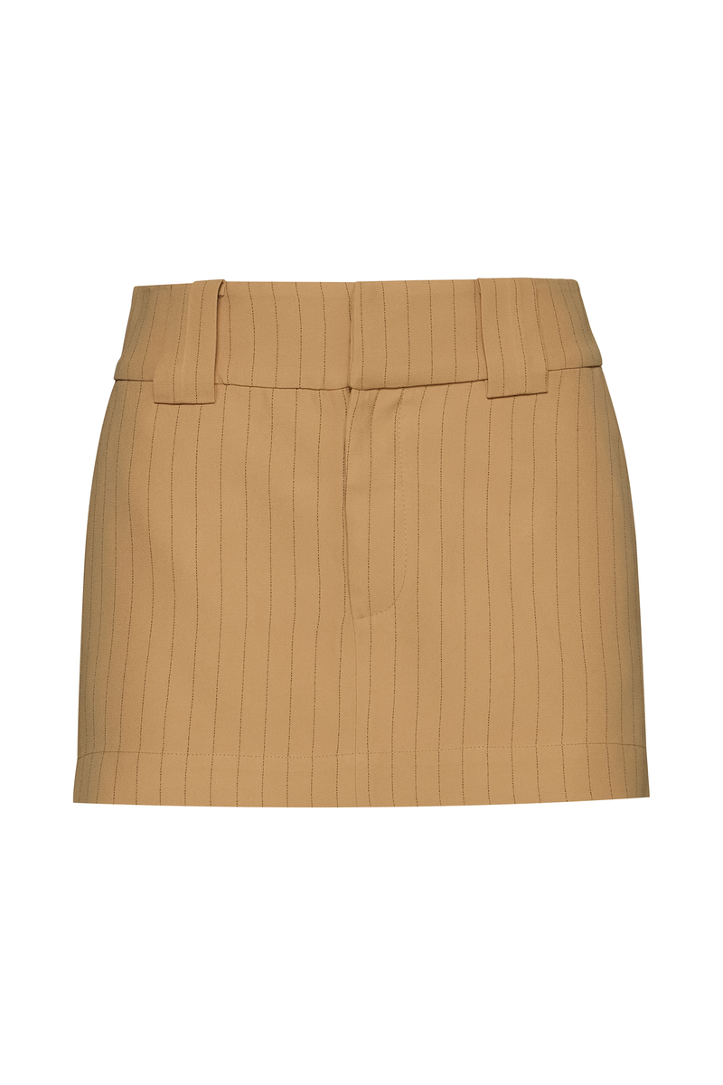 MINI SAIA ALFAIATARIA CREPE PATOU RISCA DE GIZ CARAMELO – TIG STORE