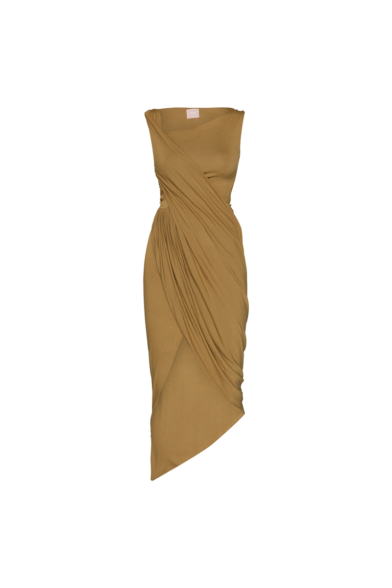 VESTIDO MIDI ASSIMÉTRICO TORCIDO MALHA CARAMELO (8748928172259)