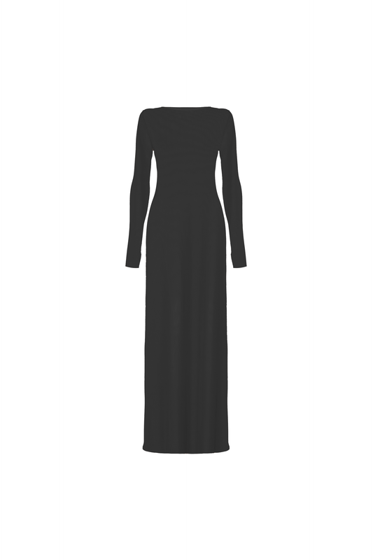 VESTIDO LONGO MANGA LONGA TULE PRETO