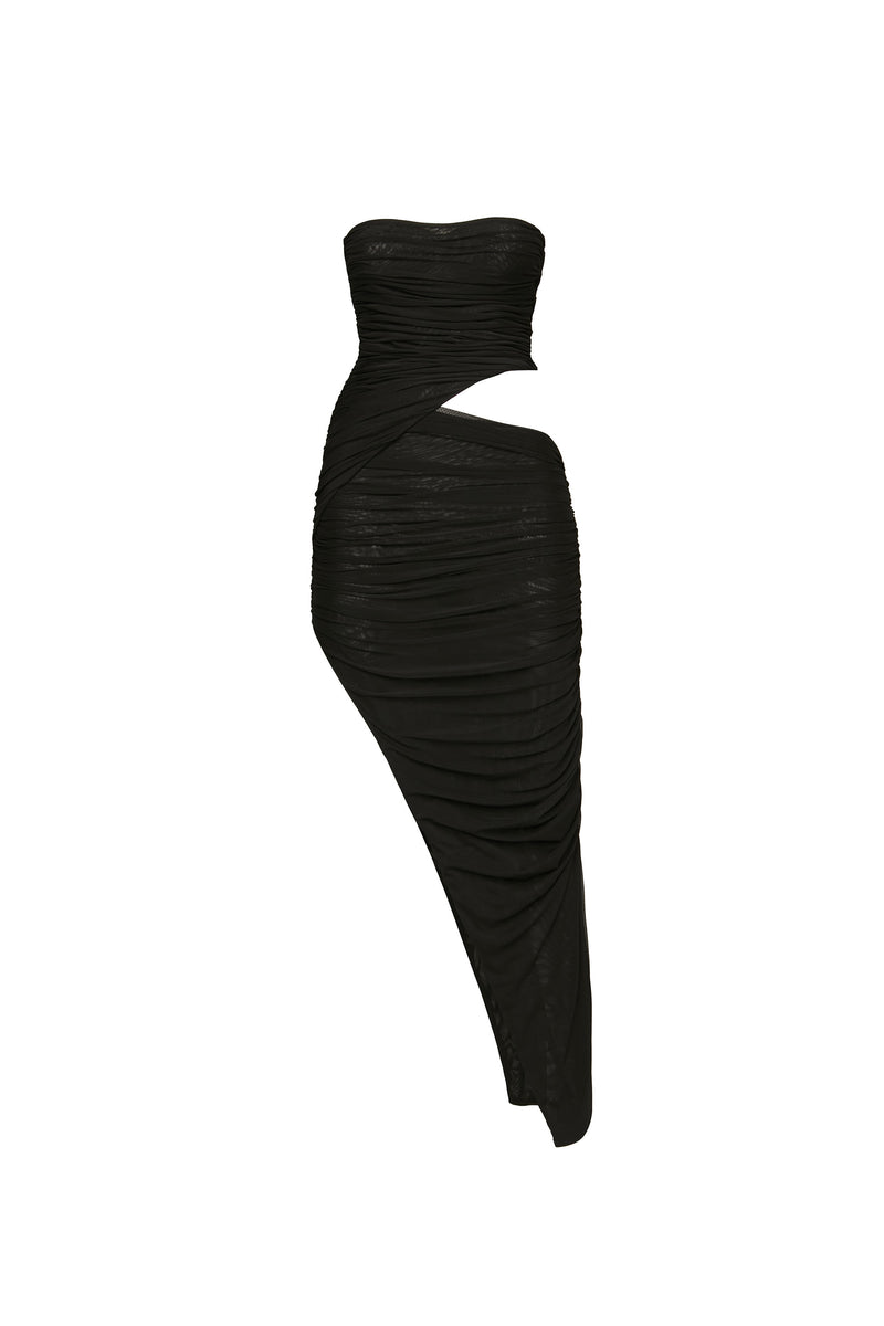 VESTIDO TOMARA QUE CAIA TULE DRAPEADO PRETO – TIG STORE