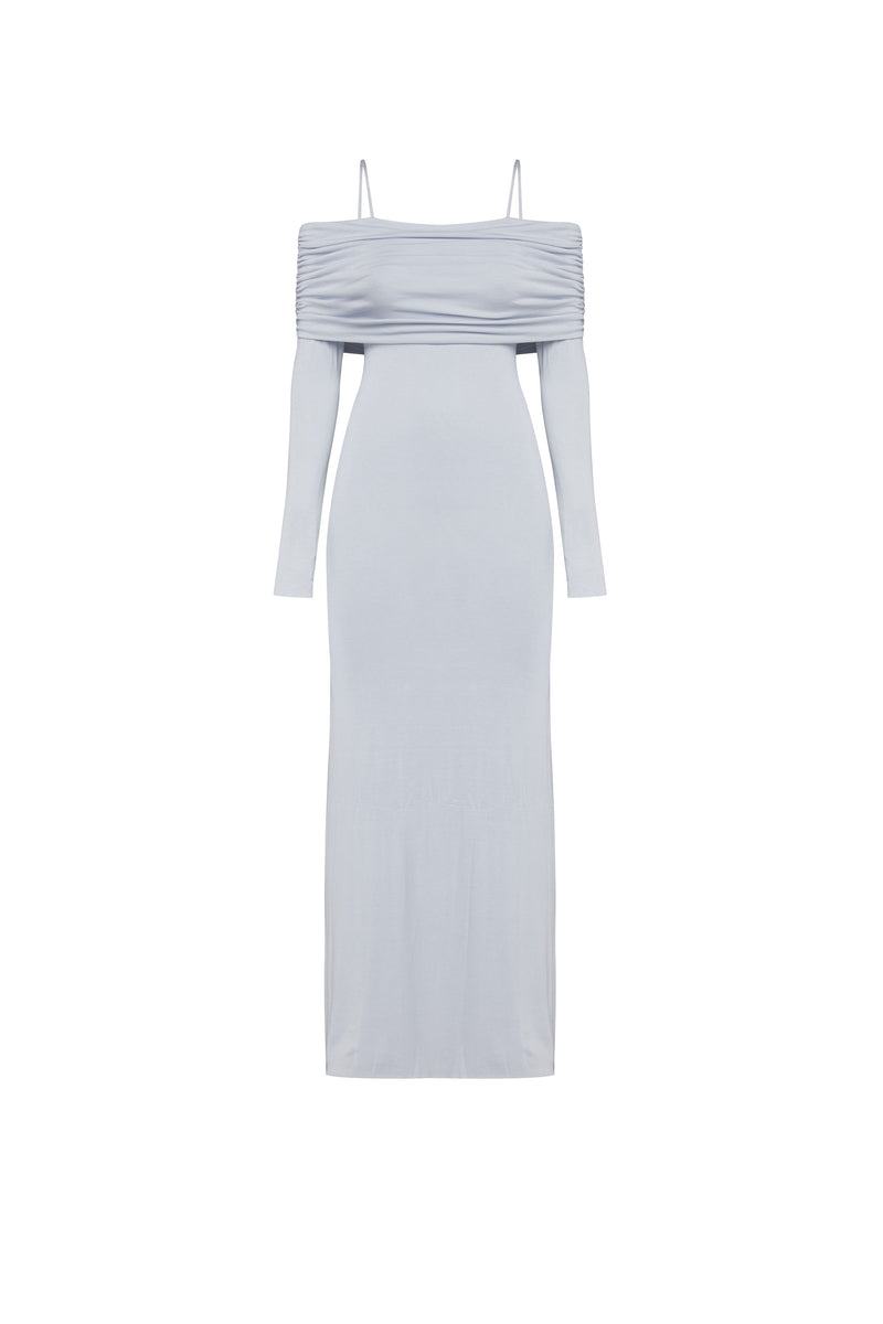VESTIDO LONGO DUPLO PALA DRAPEADA MALHA AZUL CLARO (8579906076899)
