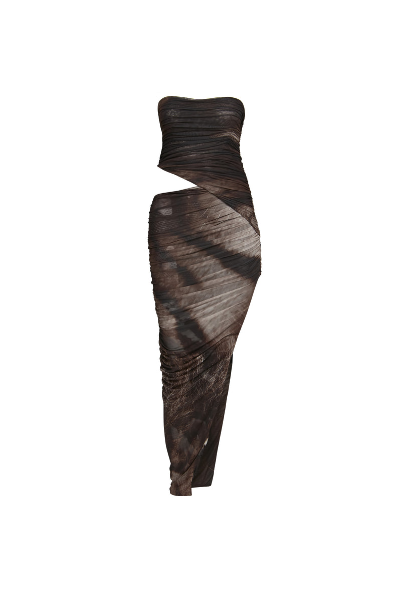 VESTIDO TOMARA QUE CAIA TULE DRAPEADO ESTAMPA TIGRE (8579906896099)