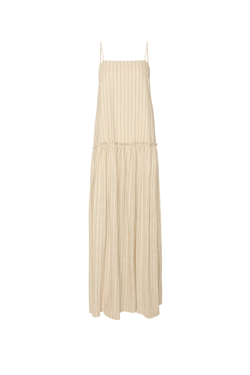 VESTIDO LONGO ALÇA LINHO MISTO RISCA DE GIZ BEGE (8616967143651)