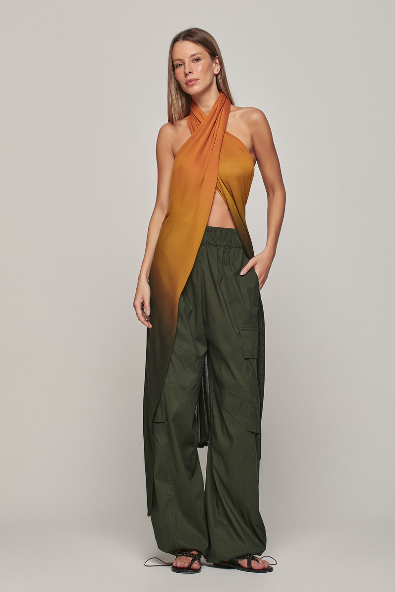 CALÇA CARGO ELÁSTICO CINTURA TRICOLINE VERDE (8193355284707)