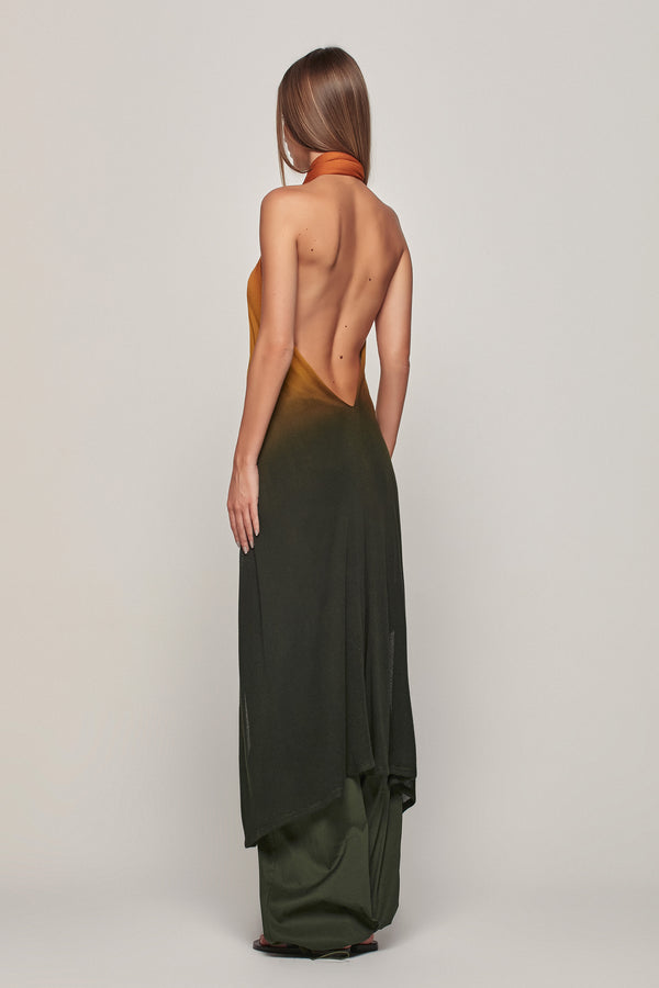 TUNICA TRICOT FRENTE ÚNICA DEGRADÊ LARANJA E VERDE (8193370685667)