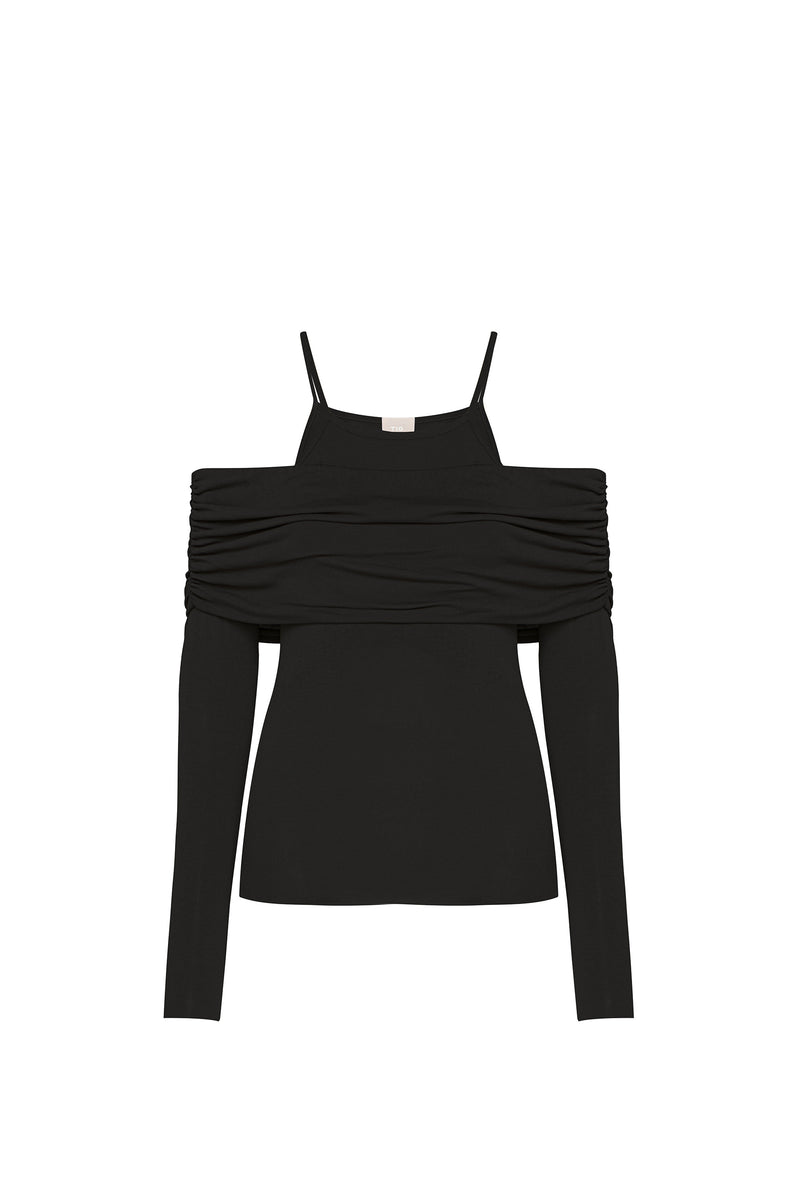 BLUSA MANGA LONGA PALA OMBRO A OMBRO MALHA PRETA (8537378848995)