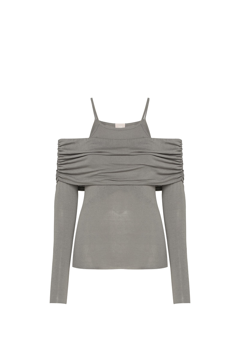 BLUSA MANGA LONGA PALA OMBRO A OMBRO MALHA CINZA ESCURA (8537378423011)