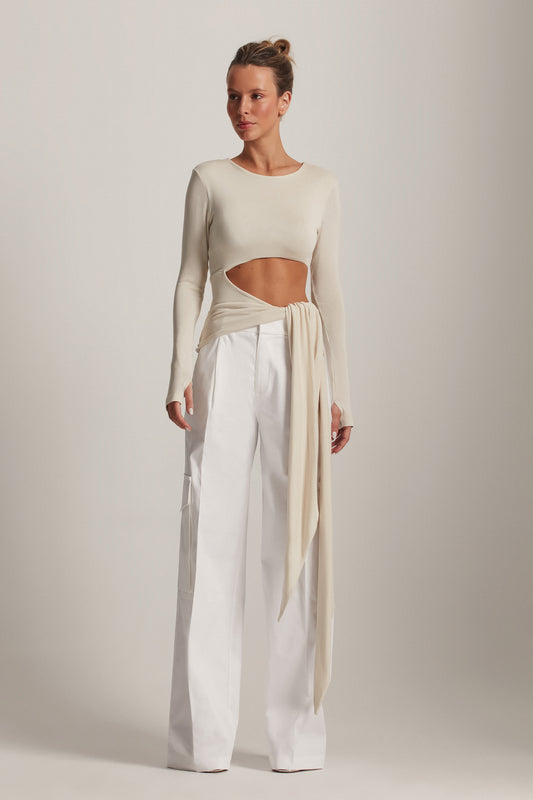 BLUSA MALHA ABERTURA LATERAL FAIXA OFF WHITE (8143806038243)