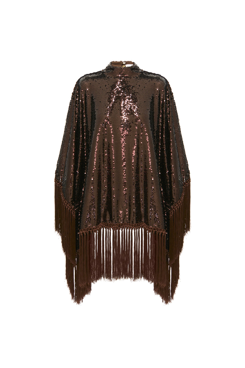 VESTIDO KAFTAN PAETE MARROM FRANJAS (8470124560611)