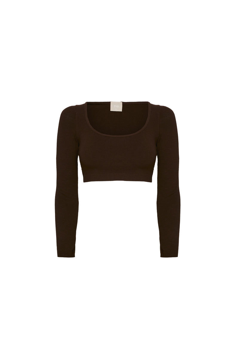 BLUSA CROPPED TRICOT MANGA LONGA MARROM (8257060241635)