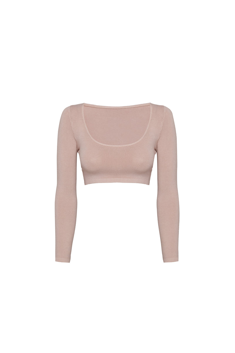 BLUSA CROPPED TRICOT MANGA LONGA ROSA (8257060208867)