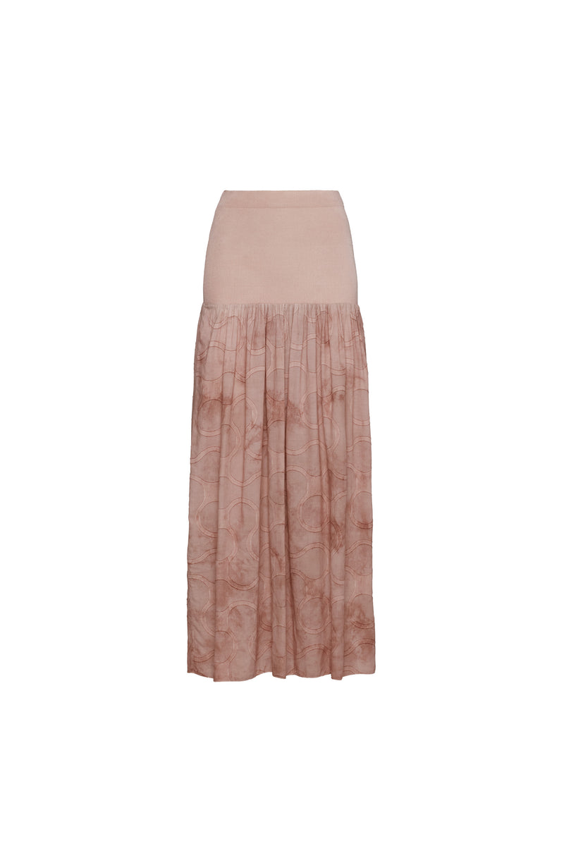 SAIA LONGA PALA TRICOT CORPO JACQUARD ALGODÃO ROSA MARMORIZADO (8257062306019)