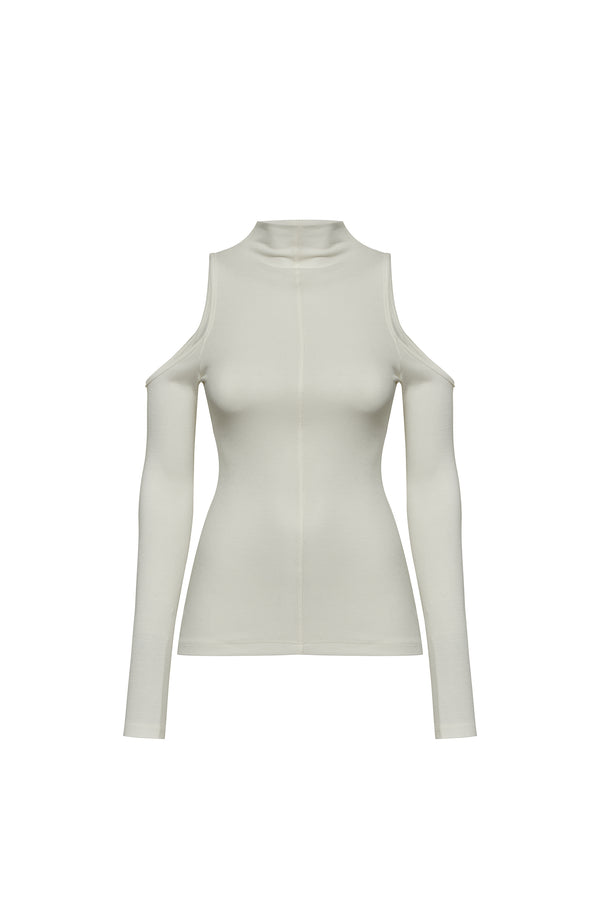 BLUSA GOLA ALTA ABERTURA OMBRO MALHA OFF WHITE (8644189978851)