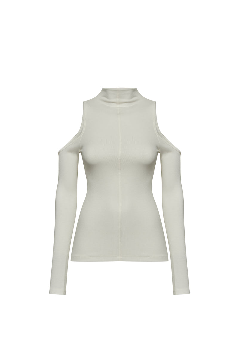 BLUSA GOLA ALTA ABERTURA OMBRO MALHA OFF WHITE (8644189978851)