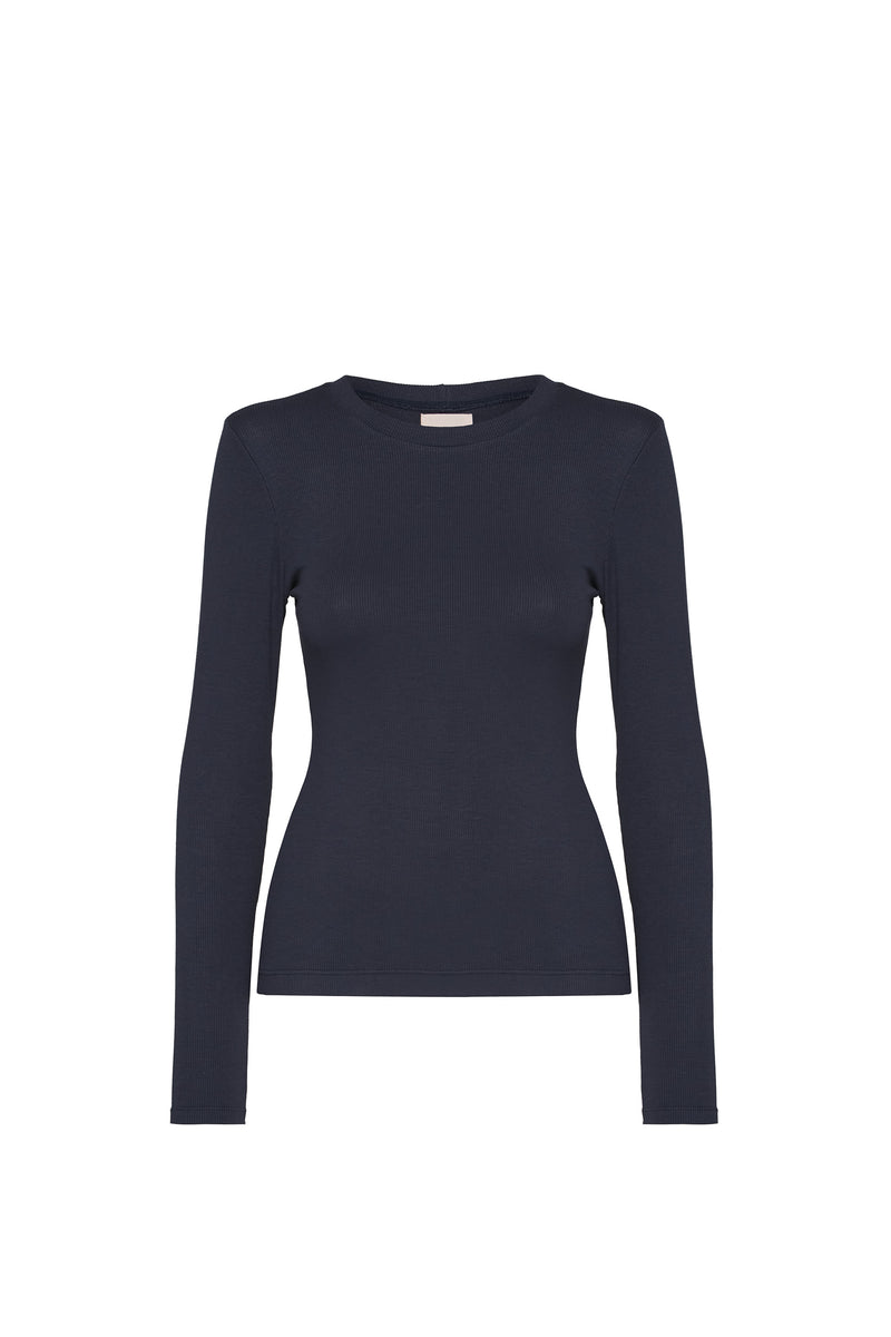 BLUSA MANGA LONGA DECOTE CARECA MALHA AZUL MARINHO (8470190489827)